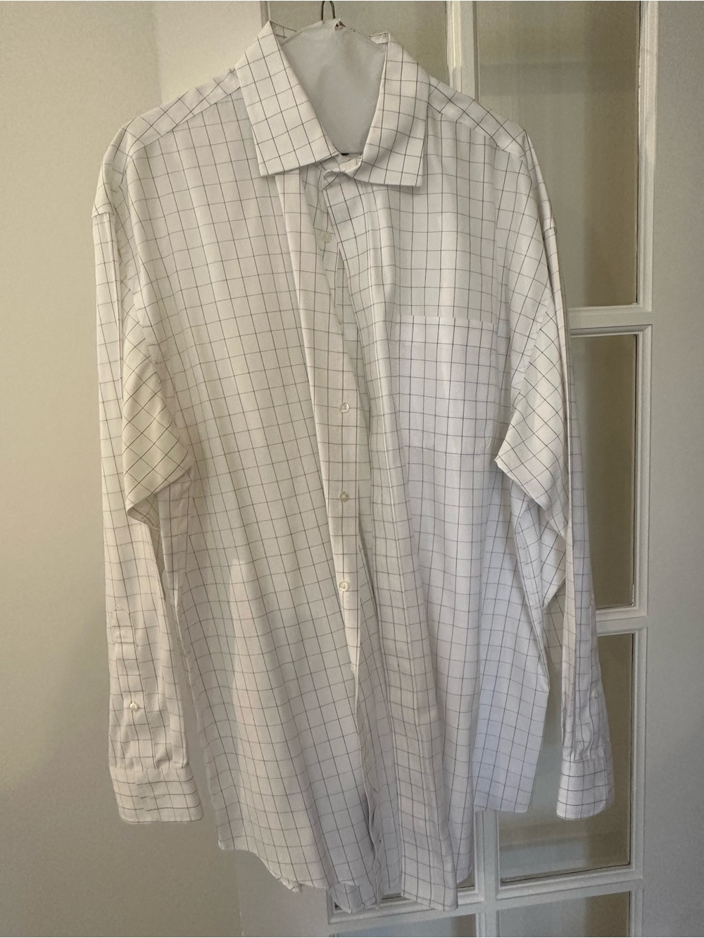 Jos. A. Bank White Dress Shirt with Gray Windowpane Check
